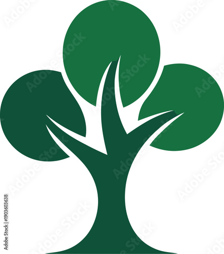 Green tree logo with three rounded leaves and thick trunk  eco friendly symbol