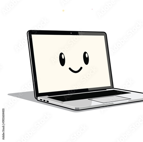 Charming Vector Illustration of a Cheerful Laptop Displaying a Friendly Smiling Face, Symbolizing Positive Digital Experiences and Accessible Technology in a Simple, Modern Design