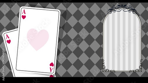 トランプのハートのエースとゴシックなフレームの背景素材