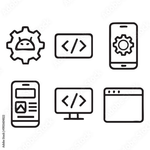 Android Development and Coding Outline Icons Set for Mobile Apps