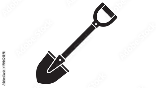 Garden Shovel And Spade Tool Silhouette Icon, Black Solid Handheld Digging Equipment Vector Illustration Isolated On White For Gardening, Planting And Landscaping Design