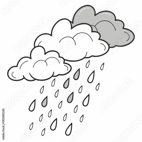 A detailed illustration of a cloudy sky with raindrops falling down
