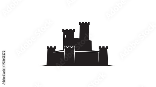 Black Castle Silhouette on White Background