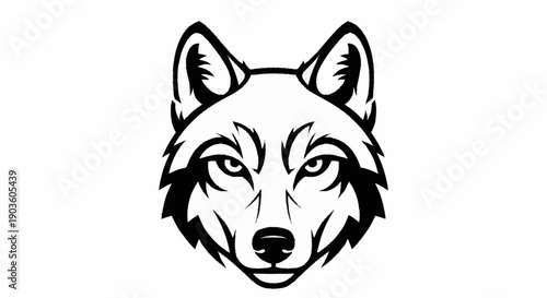 Stylized Wolf Head Illustration Black and White.