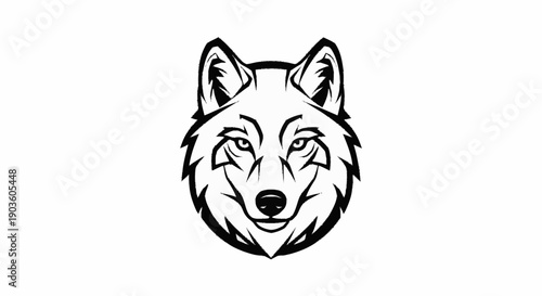 Stylized Wolf Head Illustration Black and White.