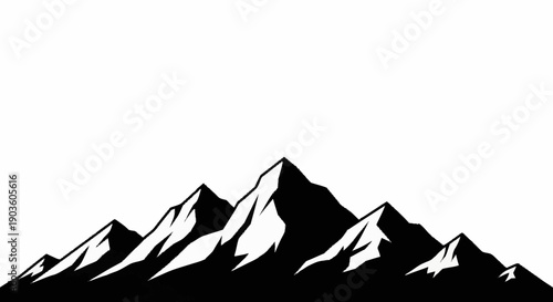 Stylized Black and White Mountain Range Silhouette.