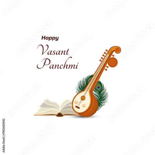 Vector illustration of Happy Vasant Panchami social media feed template written Hindi text means Basant Panchami



