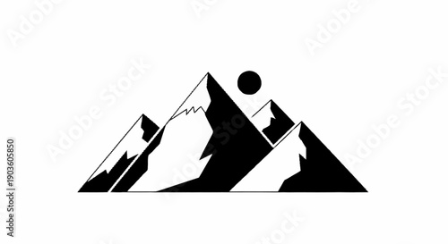 Stylized Mountain Range with Sun Silhouette.