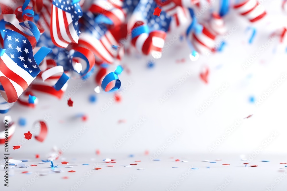 Obraz premium Energetic 3D Independence Celebration with Red, White, and Blue Decorations