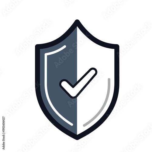 A shield icon with a checkmark inside, symbolizing security, safety, and confirmation for digital or physical protection