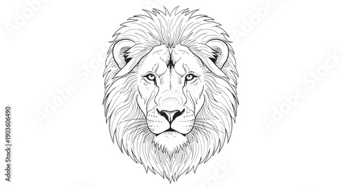 Lion head isolated on white background with mane and face visible