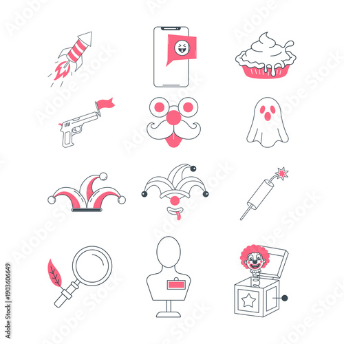 set of doodle icons April fools