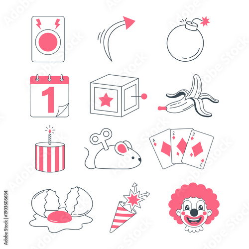 set of doodle icons April fools