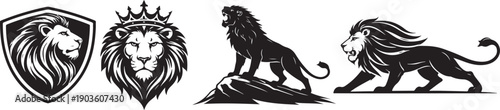 Majestic Lion Collection: An array of regal lion illustrations showcasing diverse poses and expressions, embodying strength, authority, and nobility.