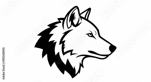 Stylized Wolf Head Profile Black and White Illustration.
