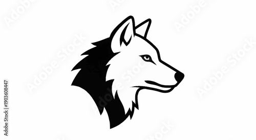 Stylized Wolf Head Profile Illustration Black and White.