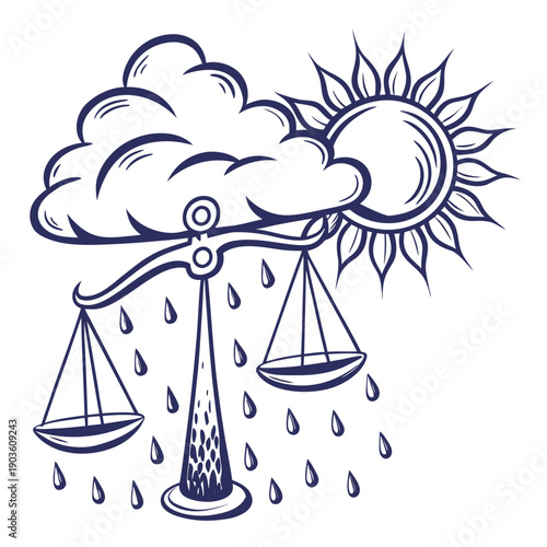 A delicate balance between sunshine and rain with a scale in between