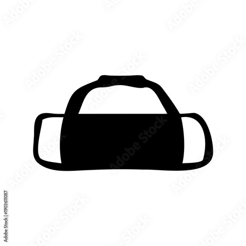 Black silhouette of a duffel bag with handle and straps simple design