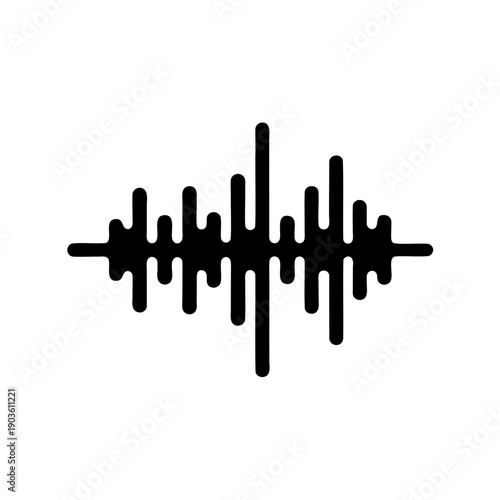 Black and white audio waveform graphic representation of sound recording technology