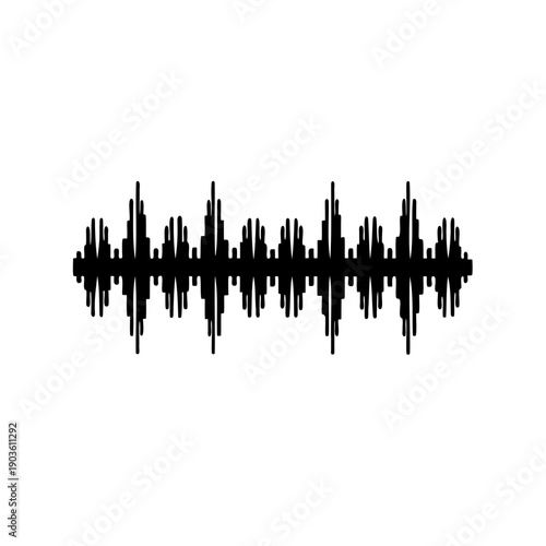 Black waveform of digital sound representation against white background illustration