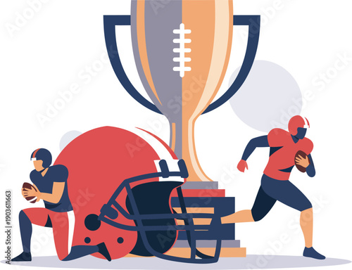 American Football Players Celebrating Victory with Trophy Illustration