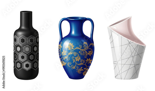 Ornamental vases realistic vector illustration collection