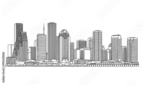 Houston Texas city skyline continuous line vector illustration