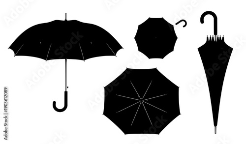 Realistic Black umbrella vector set isolated on white background
