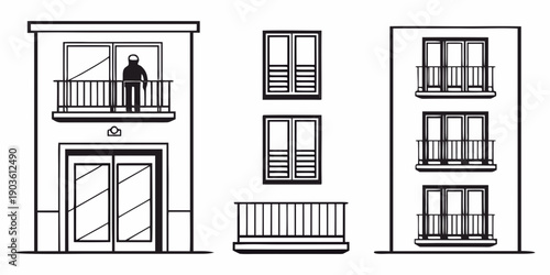 A variety of architectural styles showcasing different window and balcony designs