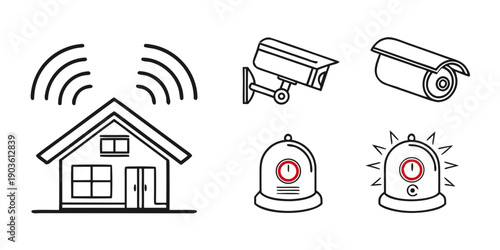 Modern home security system with various monitoring and alert devices