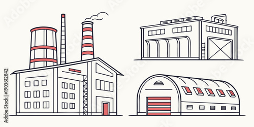 Tableau sur toile A diverse collection of industrial buildings and factories in various architectu