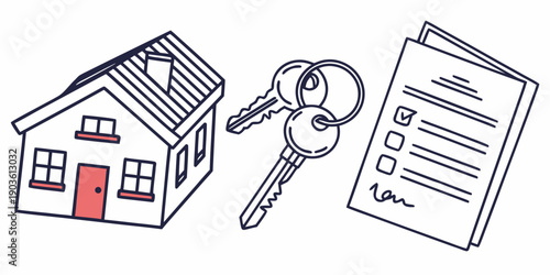 A house illustration with a magnifying glass and a document.