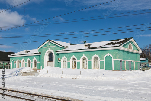 station building  of the Novoerusalimskaya station in winter. Opened in 1901, Istra, Moscow region, Russia