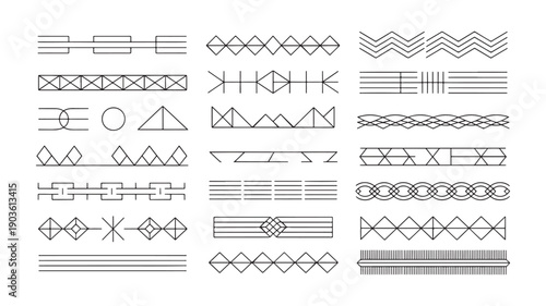 Ethnic tribal pattern borders for cultural textile design, indigenous craft projects, traditional decoration, artisan branding, and authentic handmade product packaging