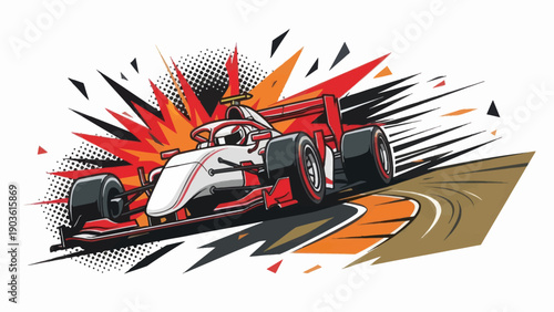 Racing formula car in motion illustration with dynamic design elements