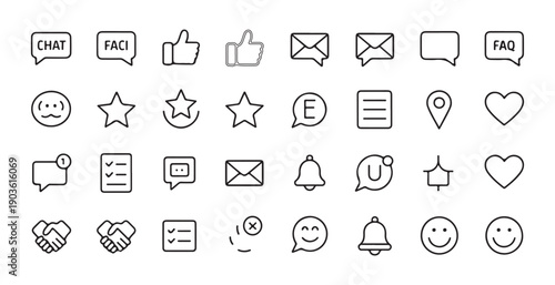Set of line icons for customer service support chat feedback review email notification and message