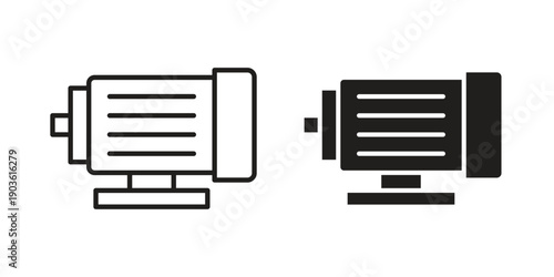 Motor icon design silhouette and line art style on white background