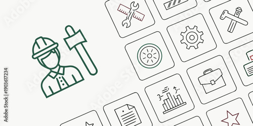 A collection of icons representing various construction and building maintenance activities