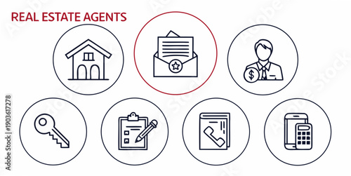 Icons representing various roles and services in the real estate industry