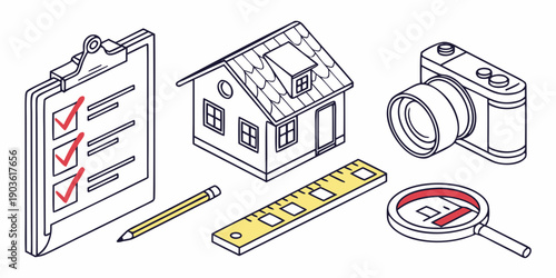 Illustration of home improvement tools and equipment for various tasks