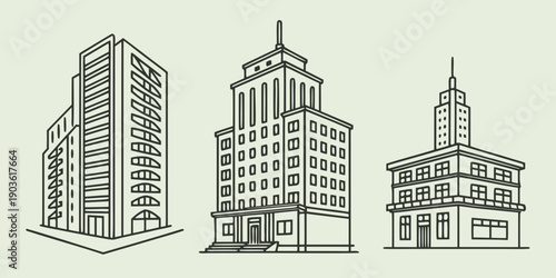 Three distinct buildings showcasing various architectural styles and designs.