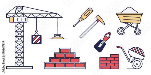 A diverse collection of construction tools and equipment for various building tasks