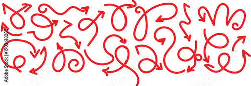 Hand drawn vector arrow. Squiggly arrows doodle set. Wavy loop lines. Black and white color. line bounce jump arrows vector illustration
