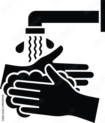 Washing hands under a faucet with water