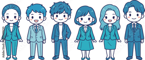 新卒ビジネスパーソンのデフォルメ男女キャラクターセットイラスト