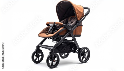 Wallpaper Mural Stylish Brown Baby Stroller with Black Frame on White Background. Torontodigital.ca