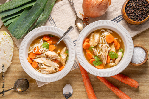 Classic winter food. Simple chicken noodle soup