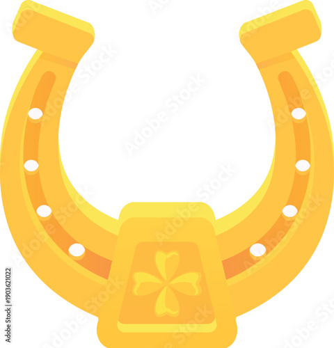 Golden horseshoe cartoon icon. Traditional luck symbol