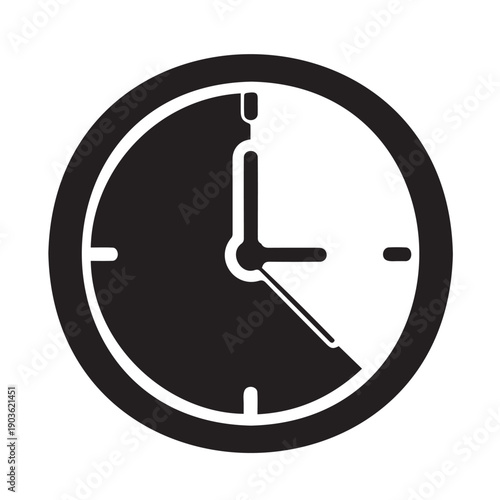 A black and white clock face showing approximately ten past ten silhouette