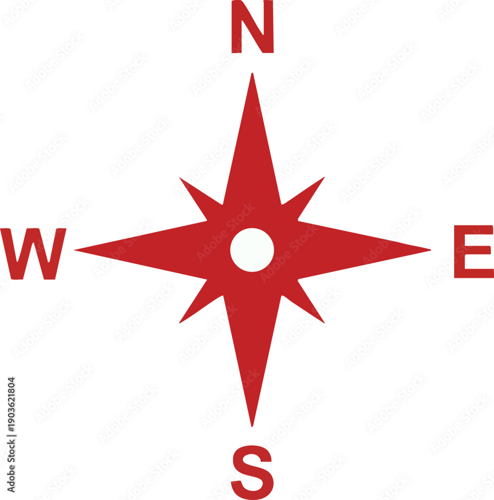 Obraz premium Simple Red Compass Rose Showing Cardinal Directions